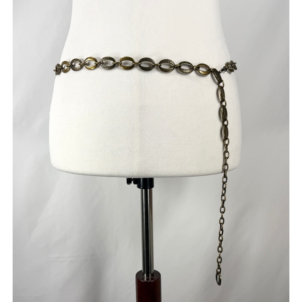 Hammered Oval Link Chain Belt Women One Size Antique Brass Tone Adjustable Boho